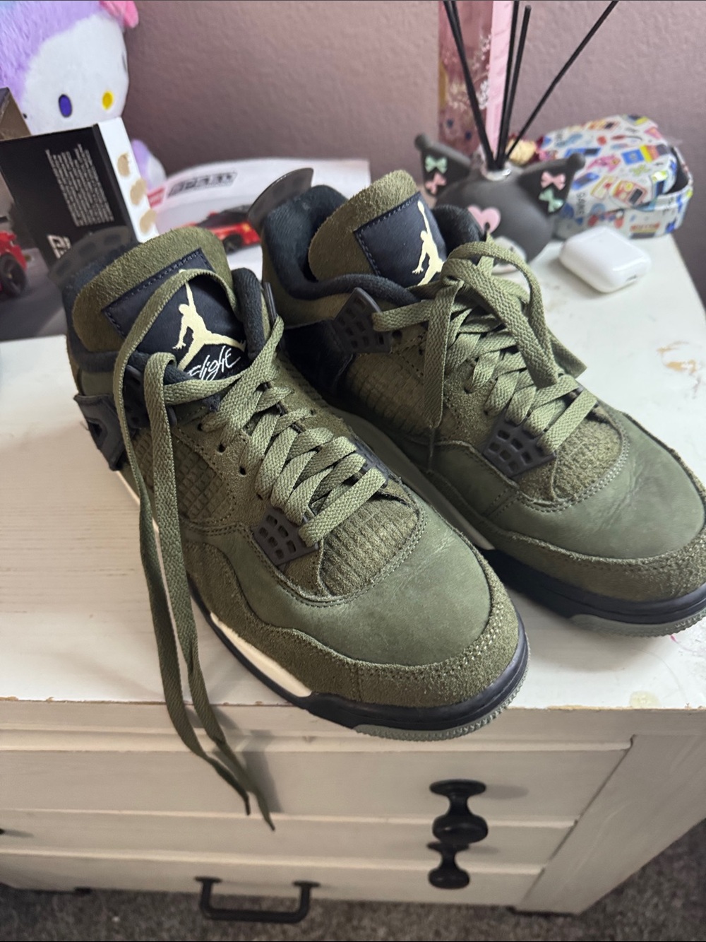Jordan Men’s Olive Green and Black Suede Sneakers